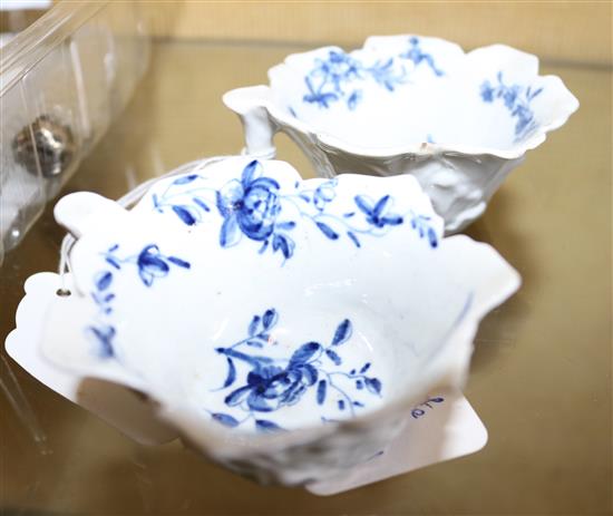 Two Worcester blue and white butter boats, c.1760-65, length 7.9cm, two small rim chips